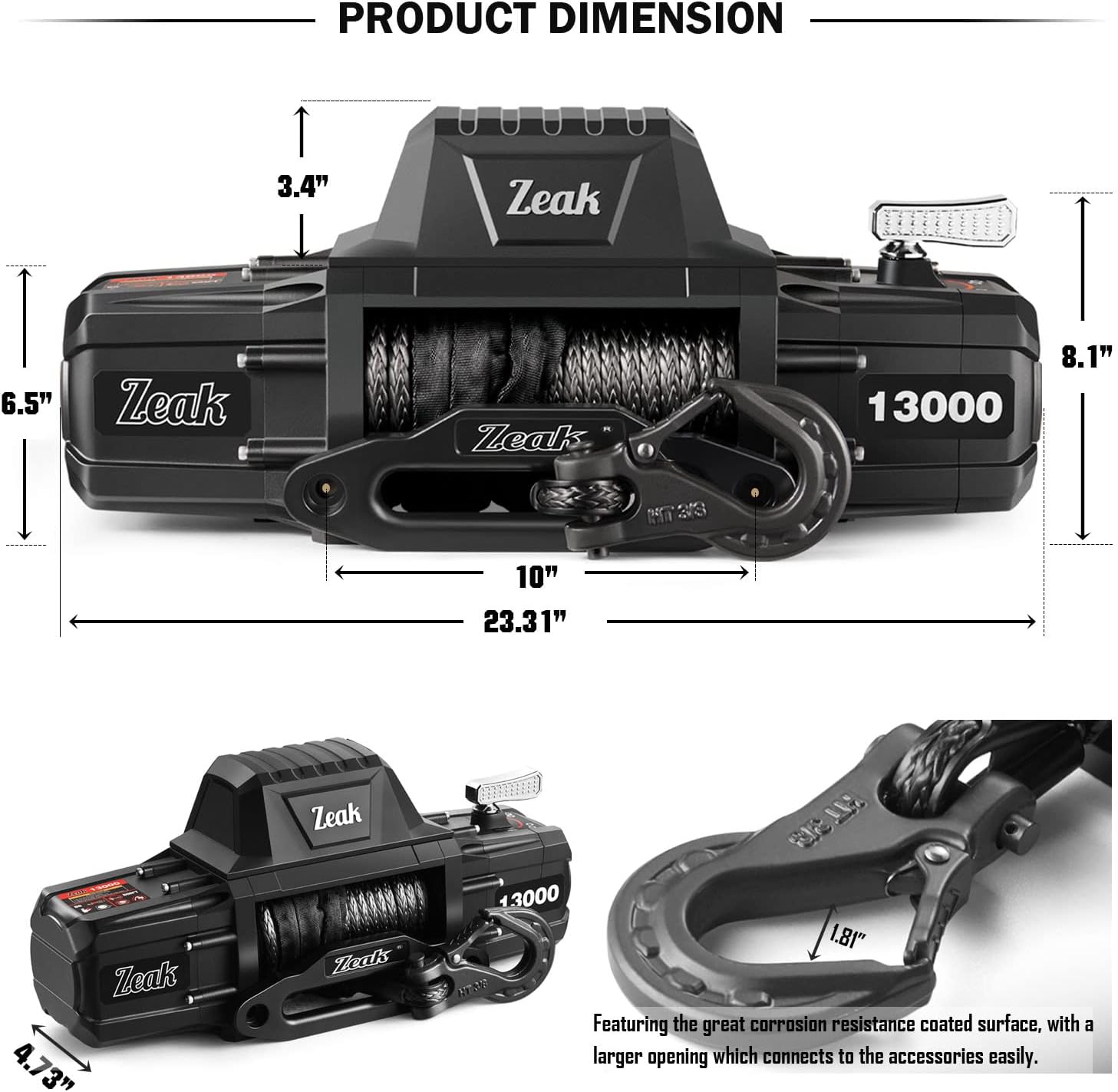 ZEAK 13000lb Platinum Winch Synthetic Rope Winch, 12V DC Power Waterproof Winch for Towing Jeep Truck Off Road, 2 in 1 Wireless Remote : Automotive