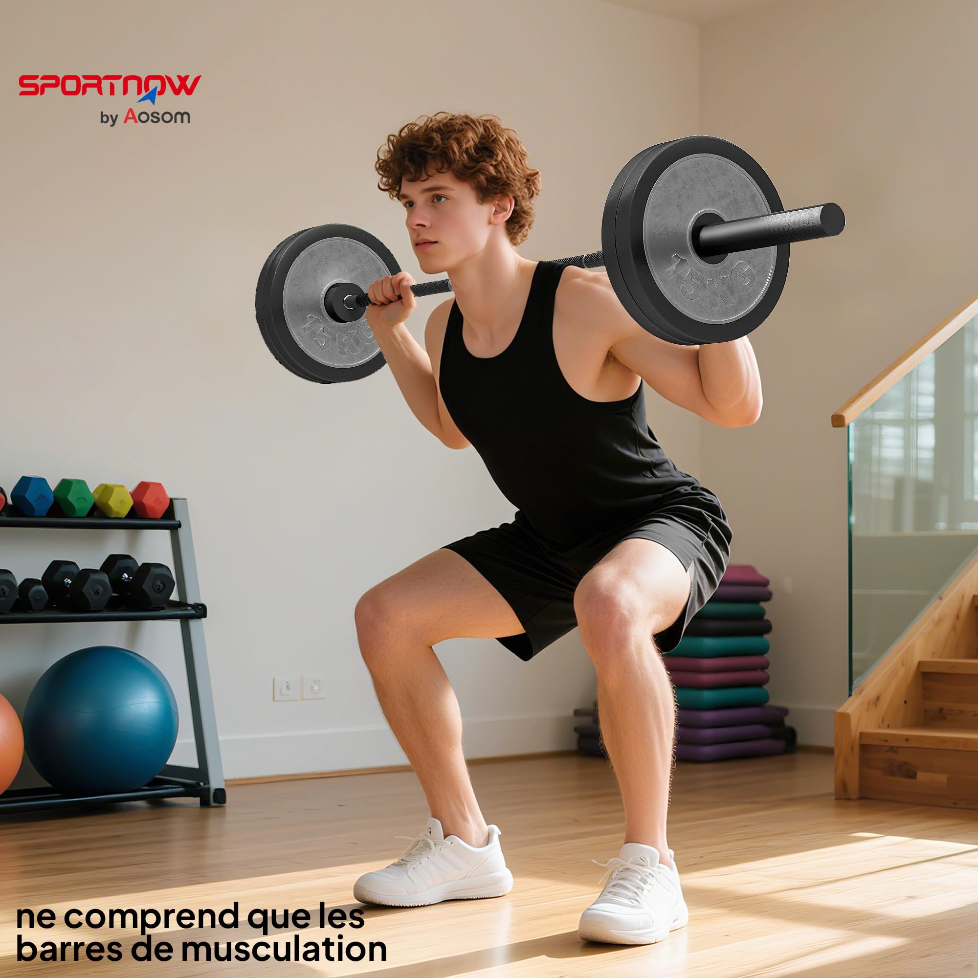 SPORTNOW Barre Olympique de 50 mm Acier Finition Mate Prise Moletée 200 kg