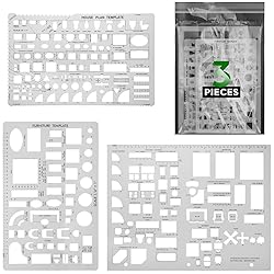 ENJOYLink 3 Pcs Interior Design Drawing Templates Including a House Floor Plan Template, a Furniture Template and an Interior Design/Kitchen/Bedroom Reusable Stencils for Drawing & Drawing Tools