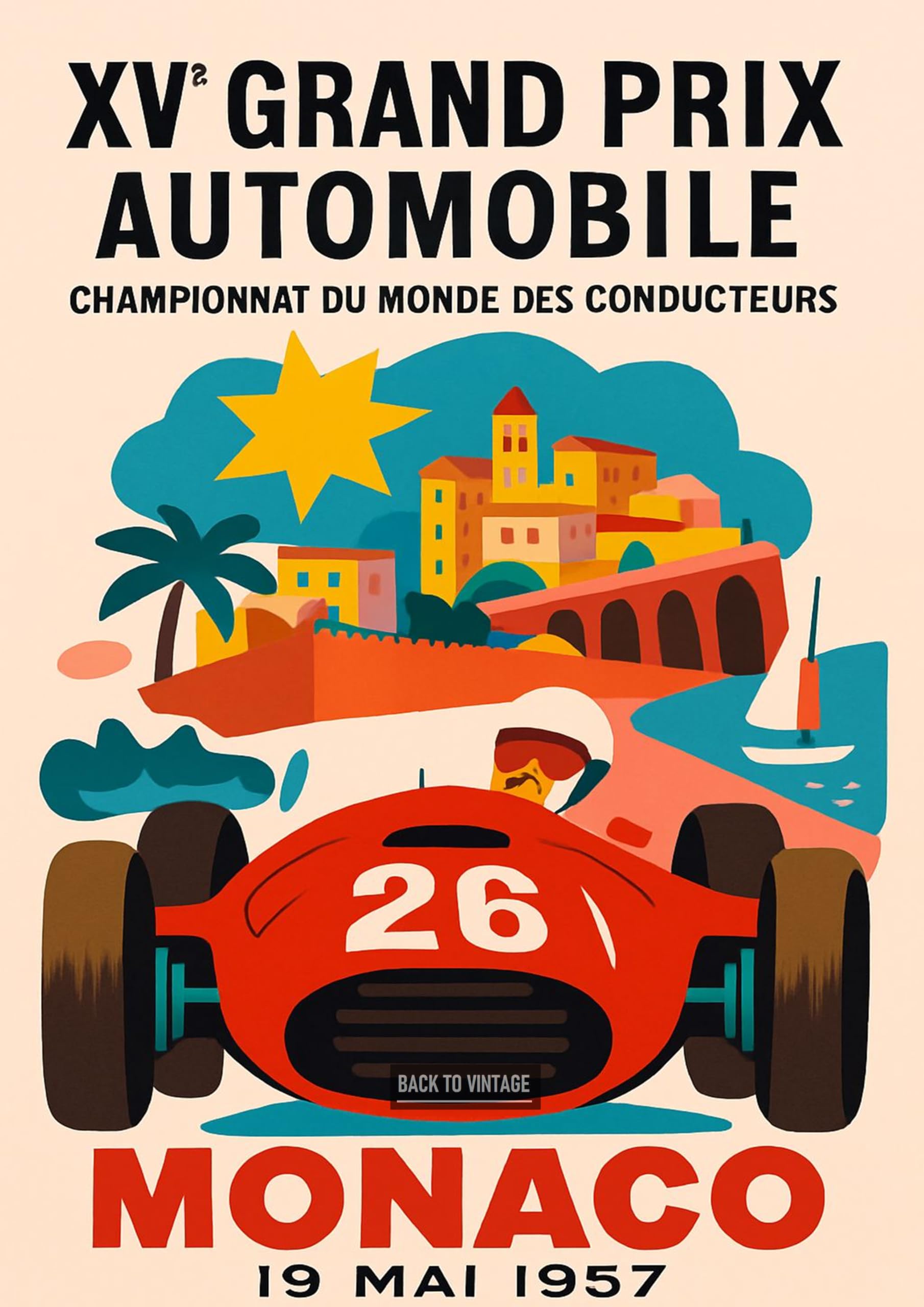 Monaco 1957 - Retro F1 Racing Poster A4 Wall Art Home Decor with Vintage Grand Prix Car Illustration for Classic Motorsport Enthusiasts