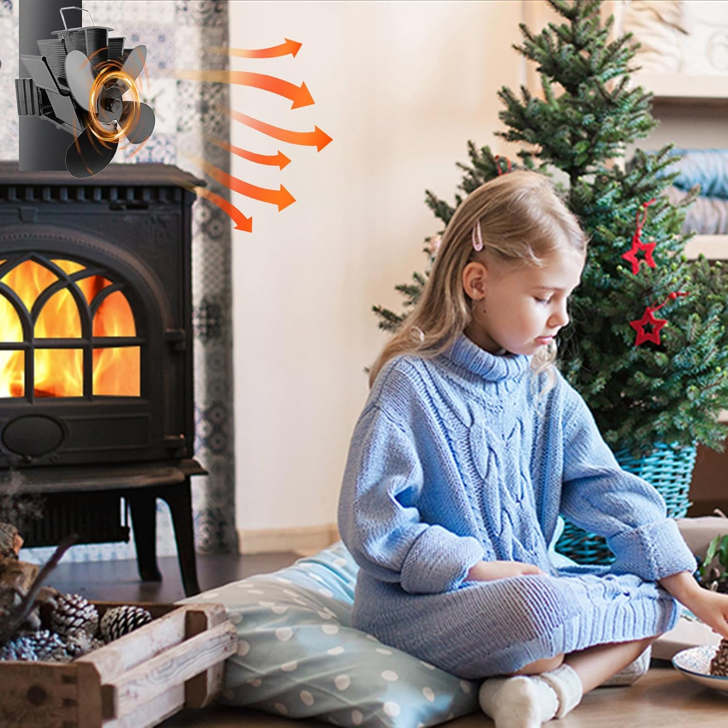 Heat Powered Stove Fan - Silent Wood Burning Stove Fan,4-Blades Fireplace, Efficient Heat Distribution, Powered for Wood, Log Burner, Fireplace