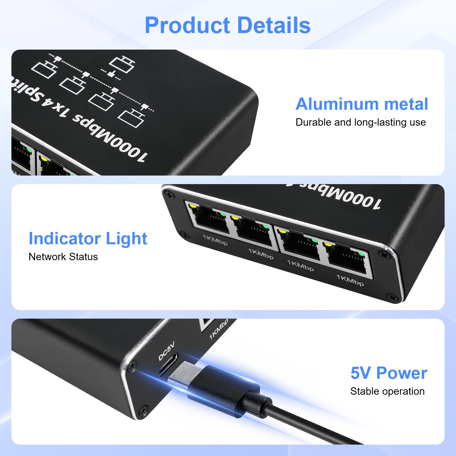 Switch Di Rete 4 Porte Gigabit 1000 Mbps - Splitter LAN 1 In 4 RJ45