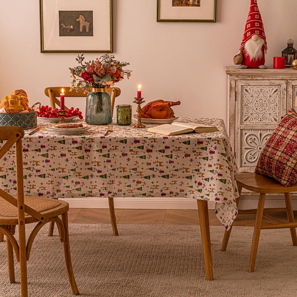 Tovaglia natalizia quadrata, 140 x 220 cm, in cotone e lino, per feste, decorazione da tavolo per feste di Natale e design elegante