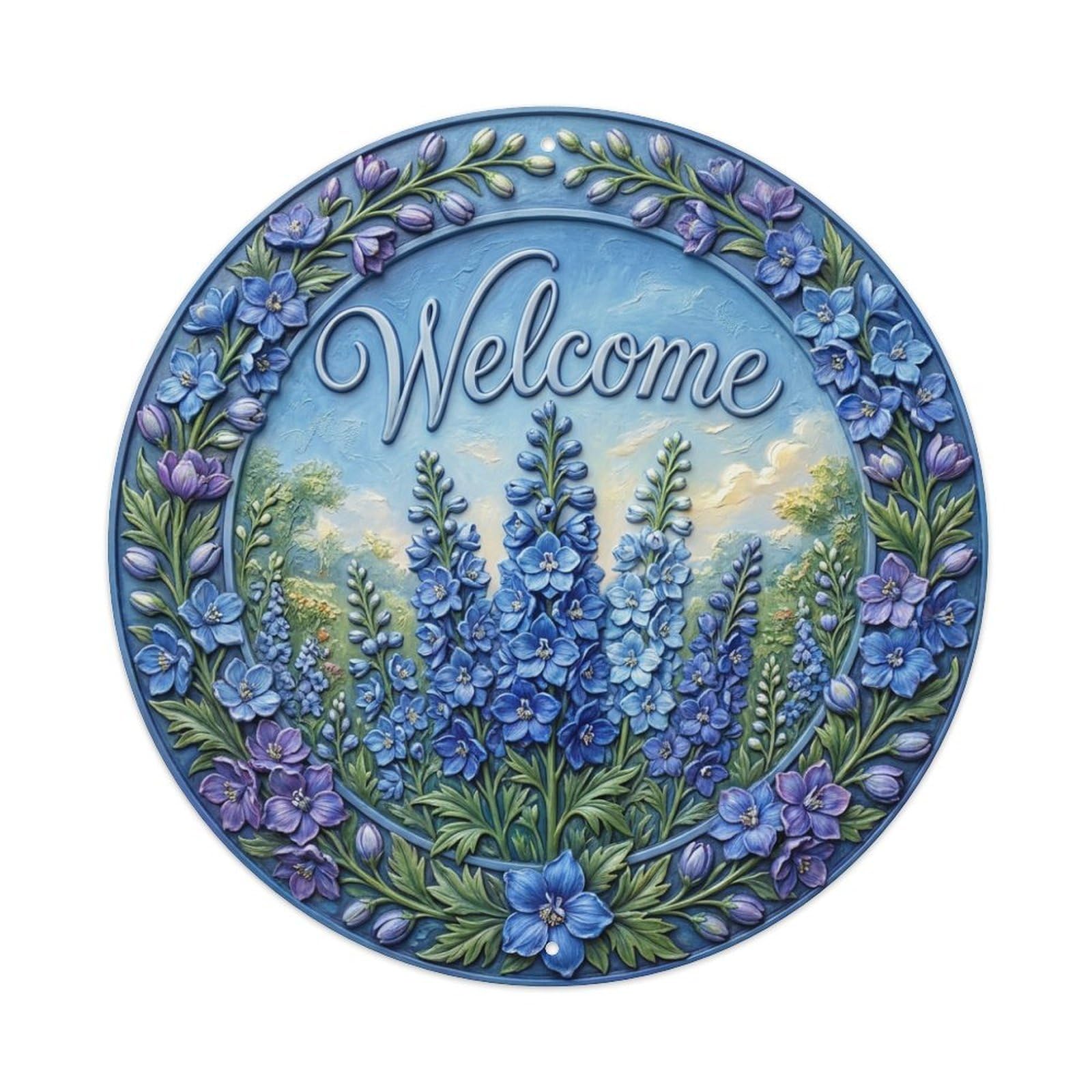 Tgrcjimh Style Metal Tin Sign Delphinium Bloom Welcome Blue Spires