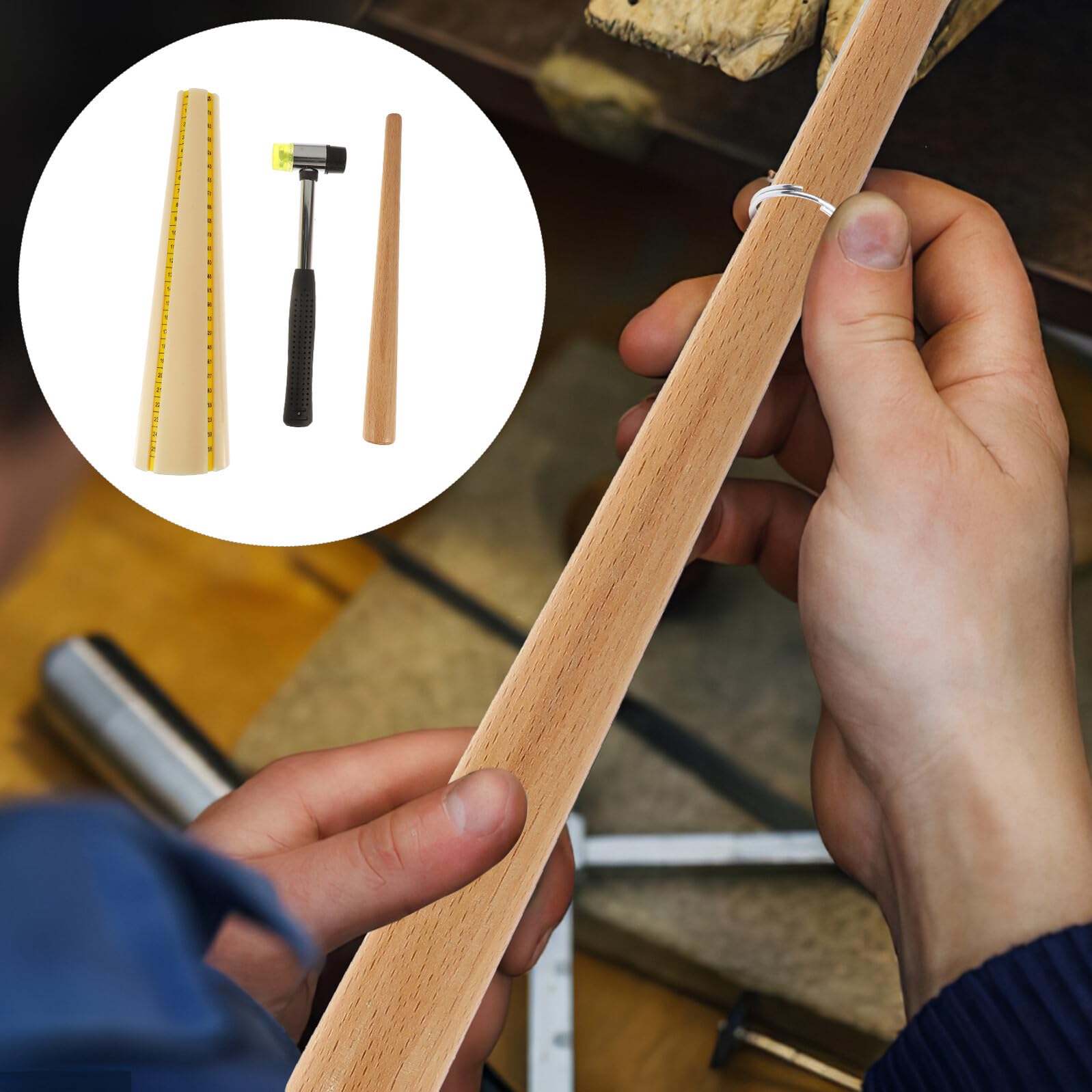 GARIOUANS Schmuck Reparaturset mit Verstellbarem Ringdorn und Gummihammer Tragbarer Mandrel Stick zum Anpassen und Formen von Ringen DIY Werkzeug für Schmuckliebhaber und Profis