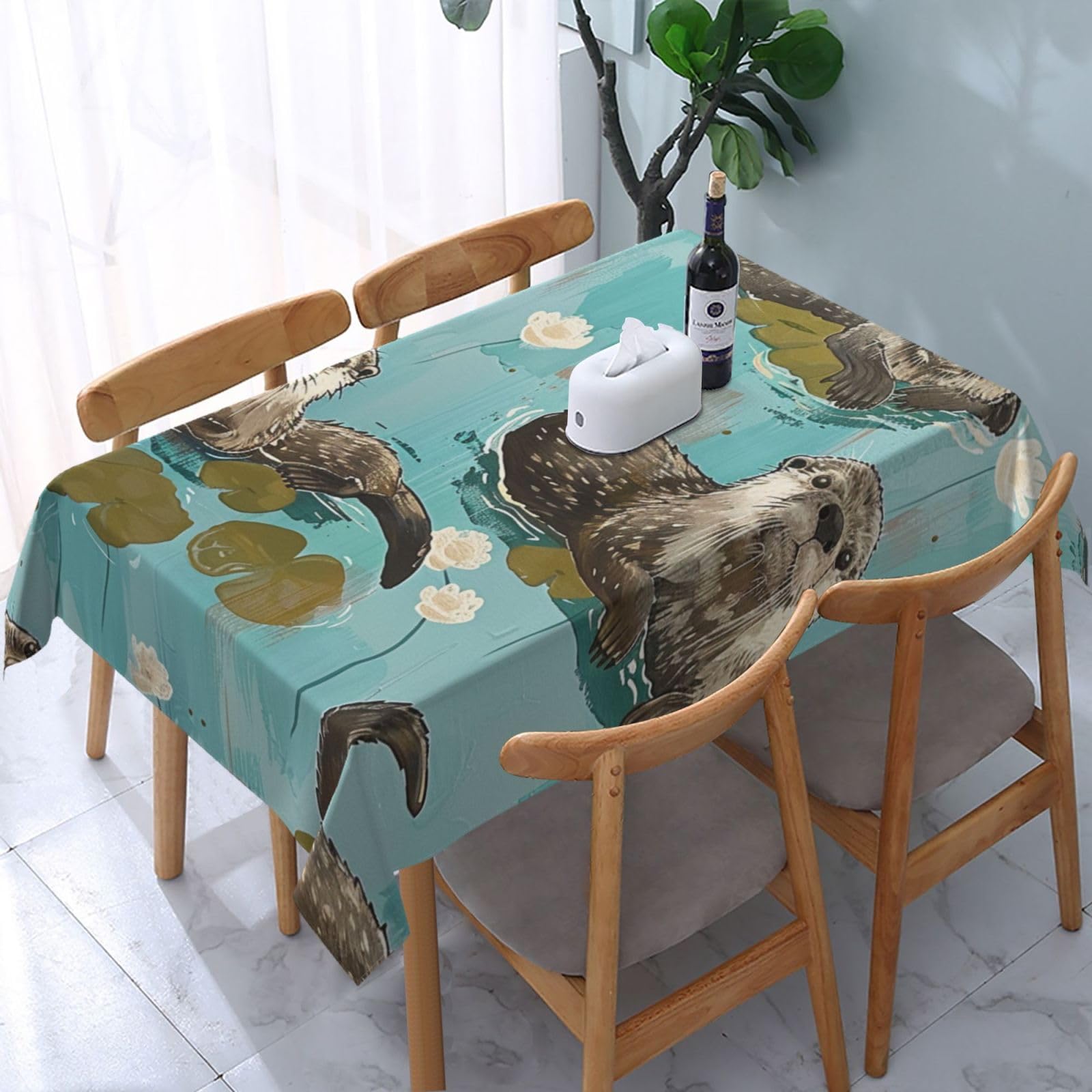 WPKJU Otters Printed Tablecloth Water Resistant Table Cover Washable Rectangle Table Cloth for Tables 54x72 in