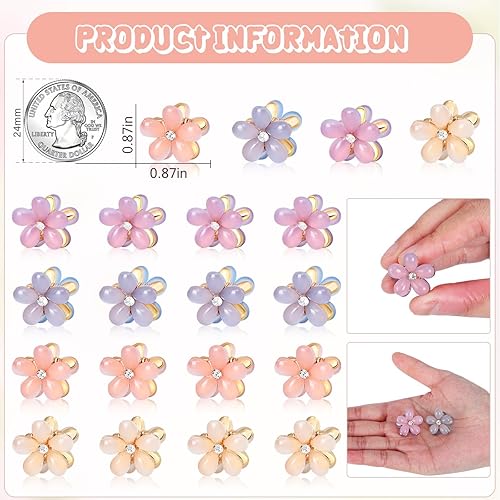 Miniatura 4 de CWJCYTNSN 16 pinzas pequeñas para el cabello para mujeres y niñas, mini pinzas de pelo de flores de cristal, horquillas de metal de 0.8 pulgadas,