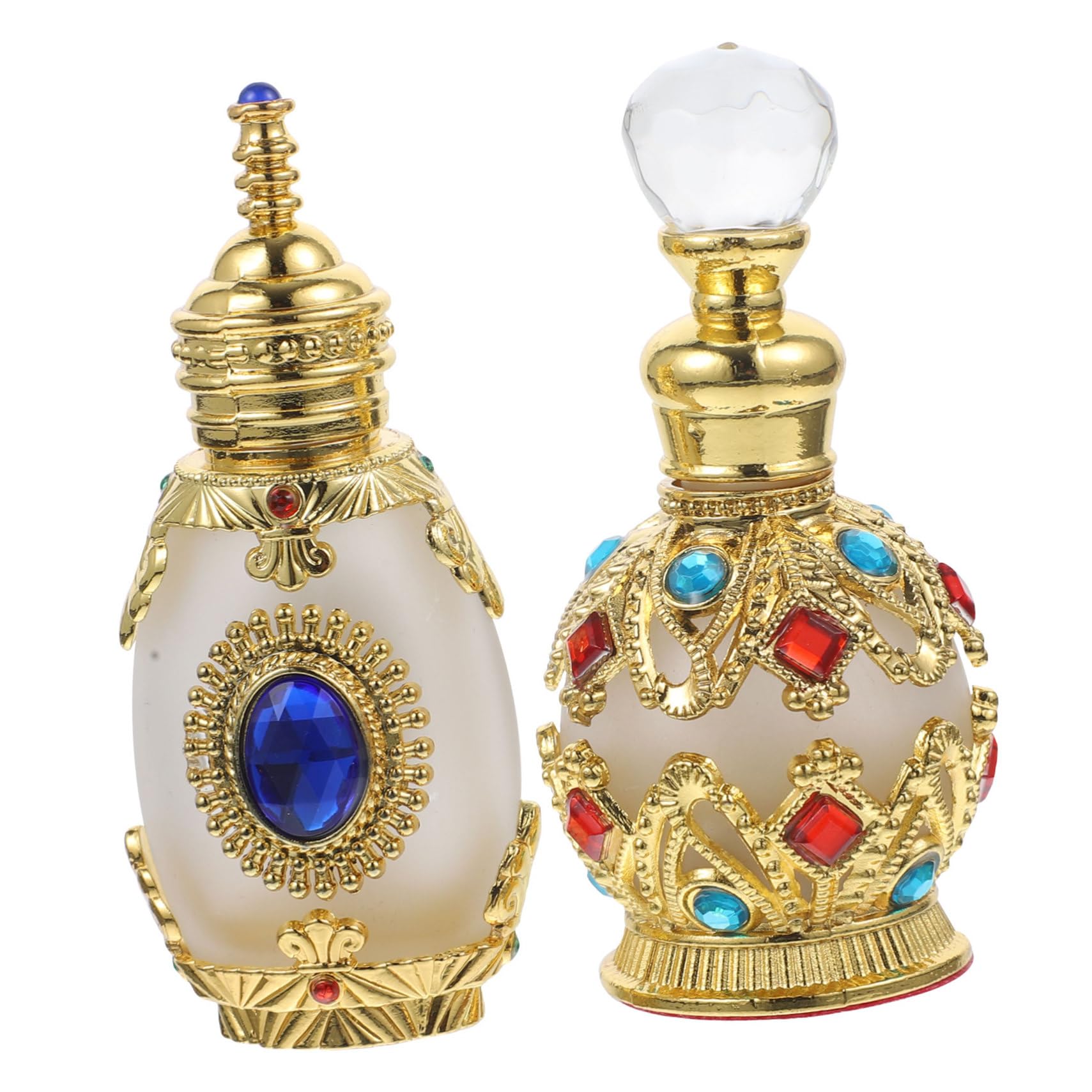minkissy 4stücke Nachfüllbare Parfümflaschen Aus Kristallglas Vintage Parfümflasche Mit Goldener Kugel Und Blauer Farbsteinflasche Für Reisen Und Ätherische Öle