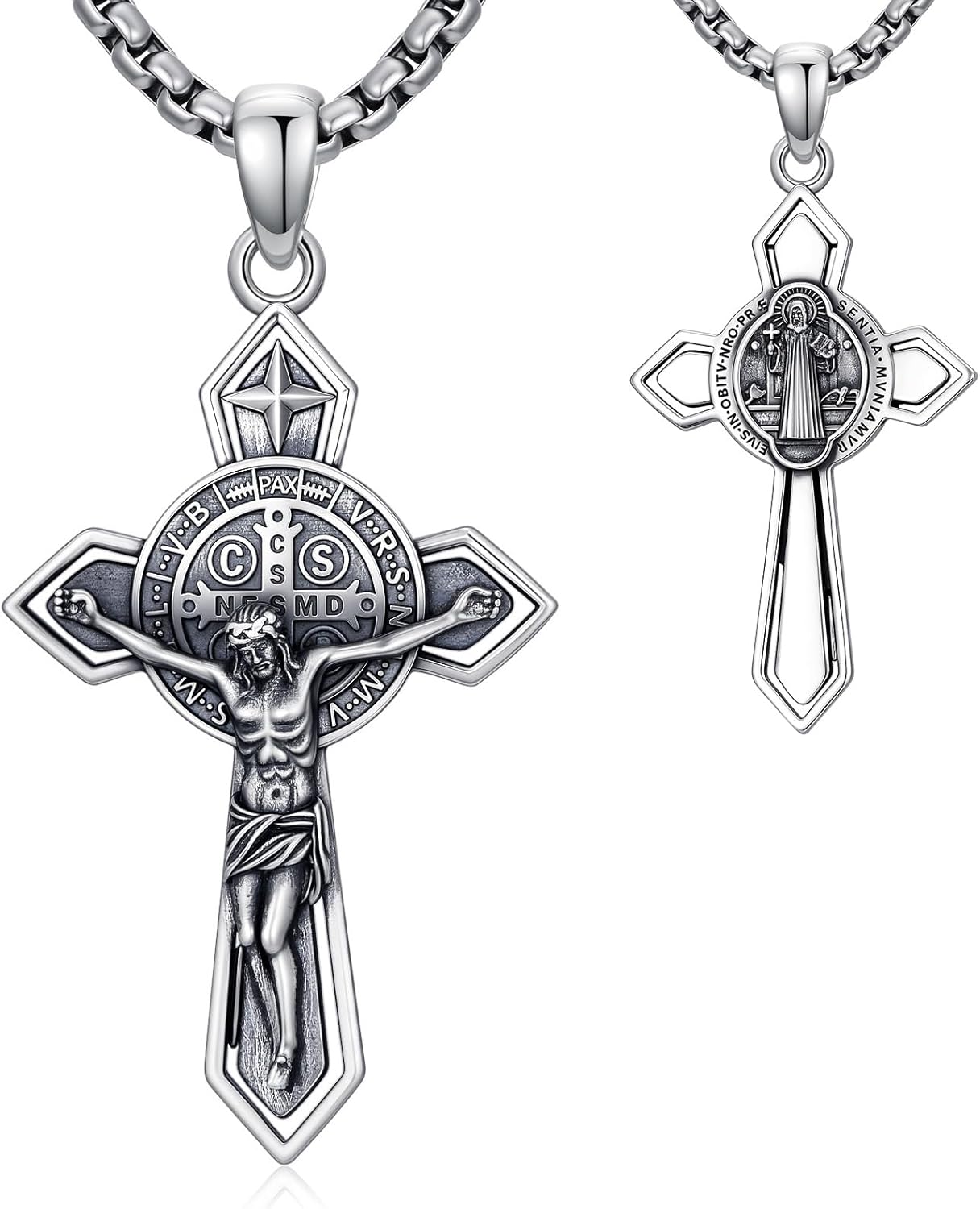 WINNICACA 925 Sterling Silver Patron Saint Amulet Necklace for Men Women Protection Medal Jewelry Birthday Valentine's Day Gifts for Men Husband(with Gift Box)