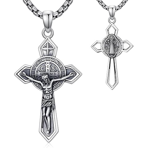 WINNICACA Christmas Gifts for Men 925 Sterling Silver Saint Amulet Necklace for Men Women Protection Medal Pendant Religious Necklace Catholic Jewelry Birthday Gifts for Father Son Husband Grandfather Police