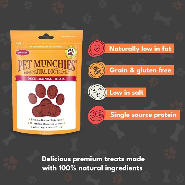 Pet Munchies Duck Dog Training Treats, Grain Free Tasty Bites with Natural Real Meat, Low in Fat 50g - 3