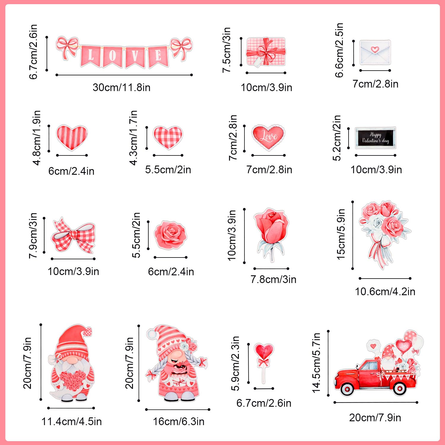 12 Magneti Frigorifero per San Valentino, Vintage Magneti Porta Crociera per San Valentino Amore Cupido Adesivo Fiore Magnetico per Frigorifero Cassetta Postale Armadietto Decorazione Auto