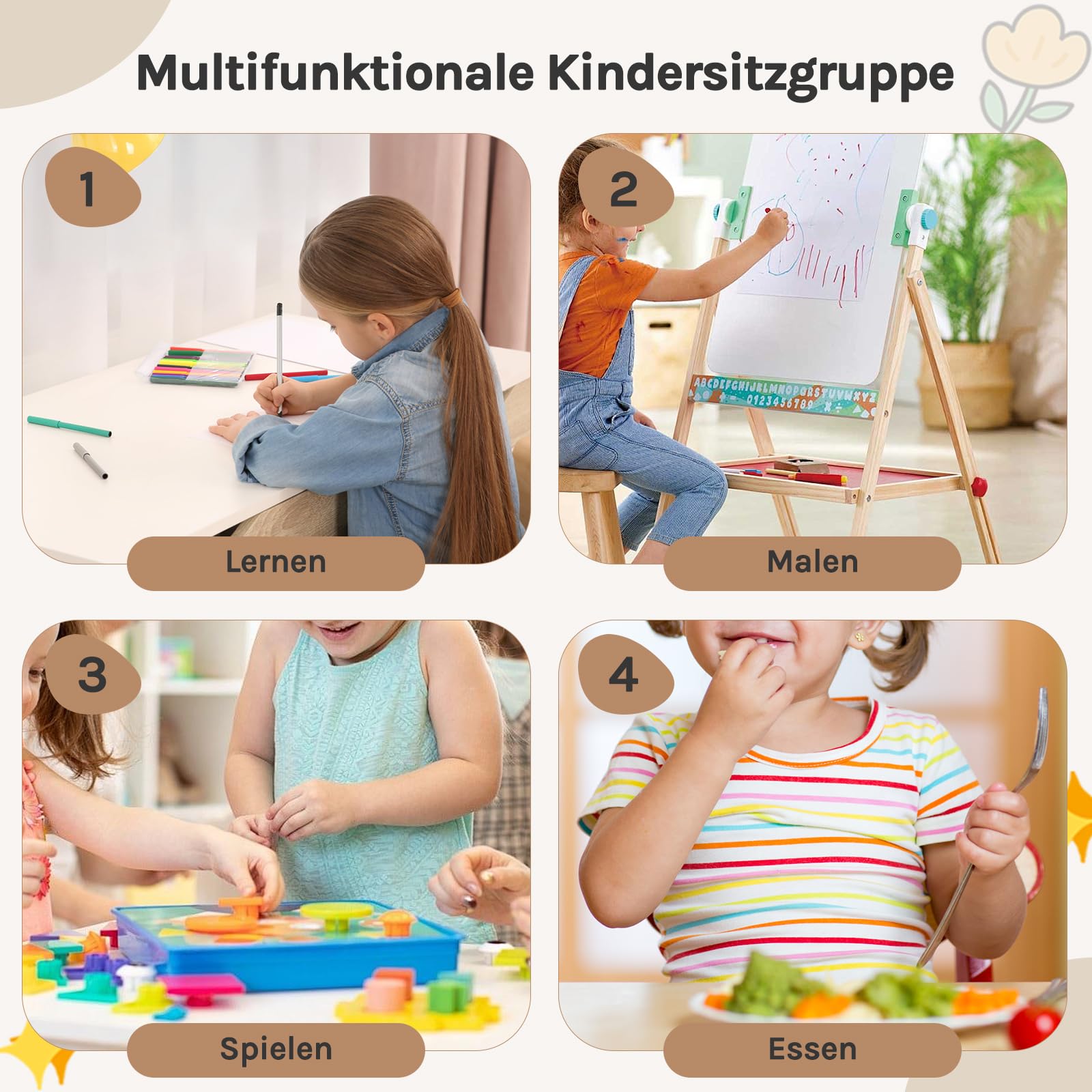 WOLTU Kindertisch mit 2 Stühlen, Kindertisch mit Stauraum, Innen 3 in 1 Maltisch/Tafeltisch mit Bücherregalen für Kinderzimmer, Vorschüler Kindersitzgruppe Indoor, Weiß