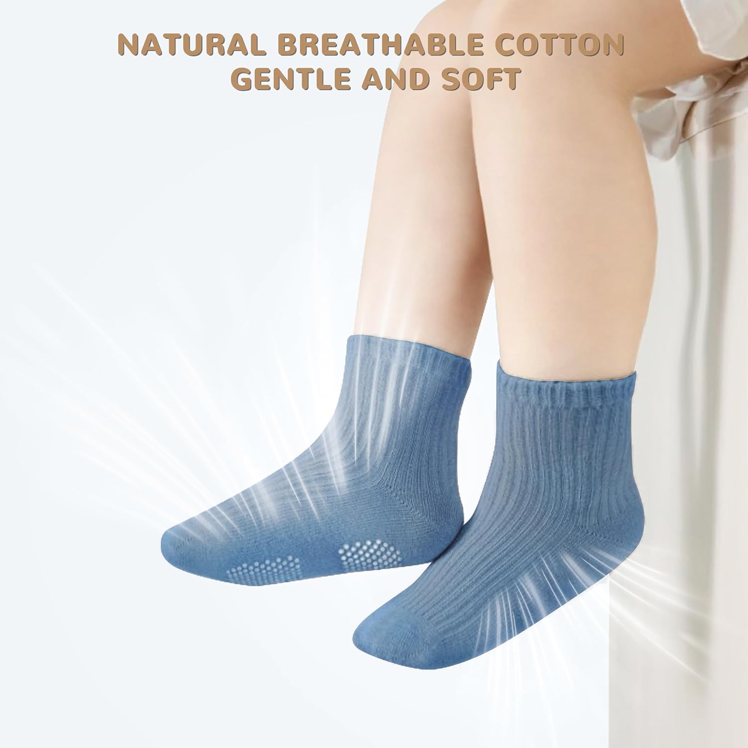 Toddler Grip Socks Non Slip Crew Socks Cute Seamless Cotton Socks for Baby Boys Girls Infants Kids 9 Pairs - Image 5