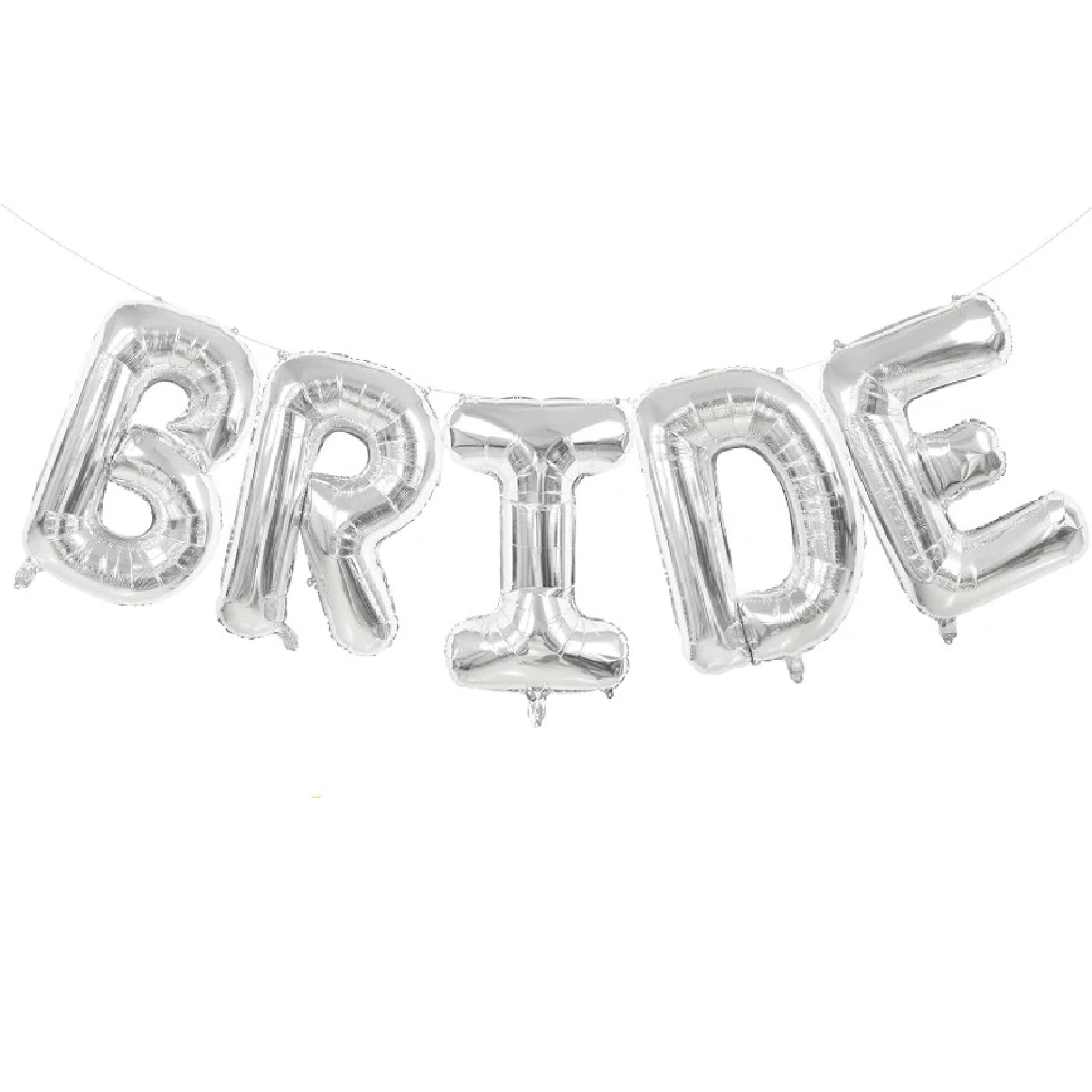 16" Inch Silver BRIDE Foil Balloons Self Inflating Letter Banner Bachelorette Hen Party Bridal Shower Girls Party Propz Theme Decoration.