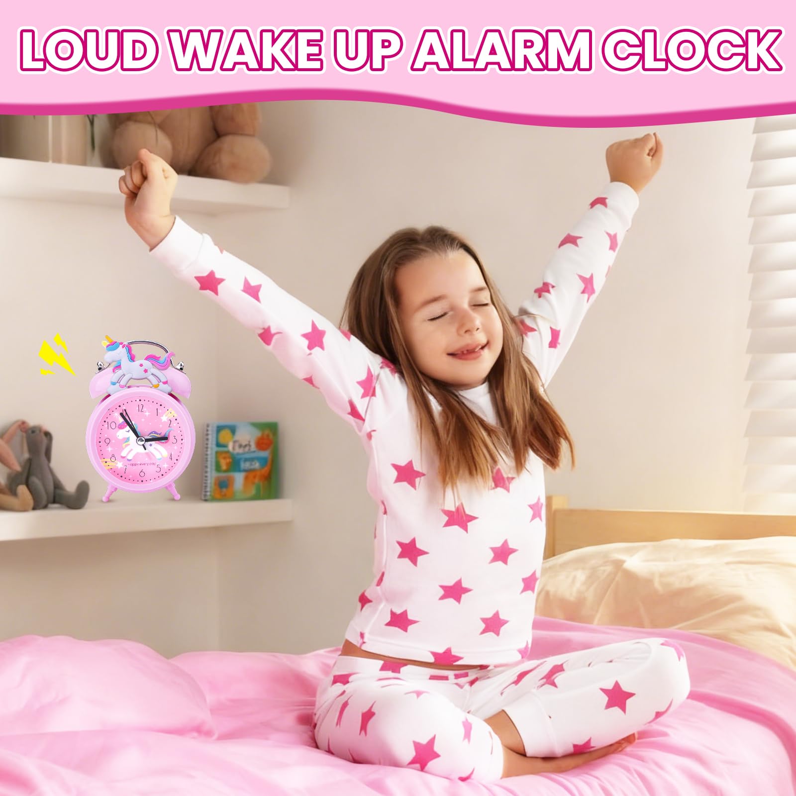 Aitsite Classico Sveglia Bambini, Orologio Unicorno Rosa con Luce Notturna Senza Ticchettio, Silenziosa, Portatile, Sveglia da Comodino Adatto per l'arredamento Della Stanza e Regali di Natale