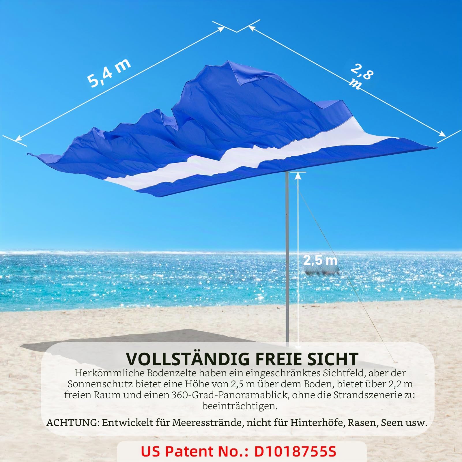 Tenrai Tragbarer Strandschirm für 6 Personen, faltbares Strandzelt, Sonnenschutz, einfach aufzubauen