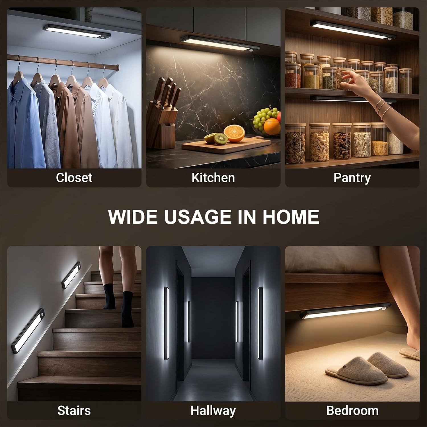 4Pack Under Cabinet Lighting Rechargeable -10" Ultra-Thin Black 3 Color Temps Super Bright, Motion Sensor, Long Lasting - Easy Installation Magnetic Under Closet Lights