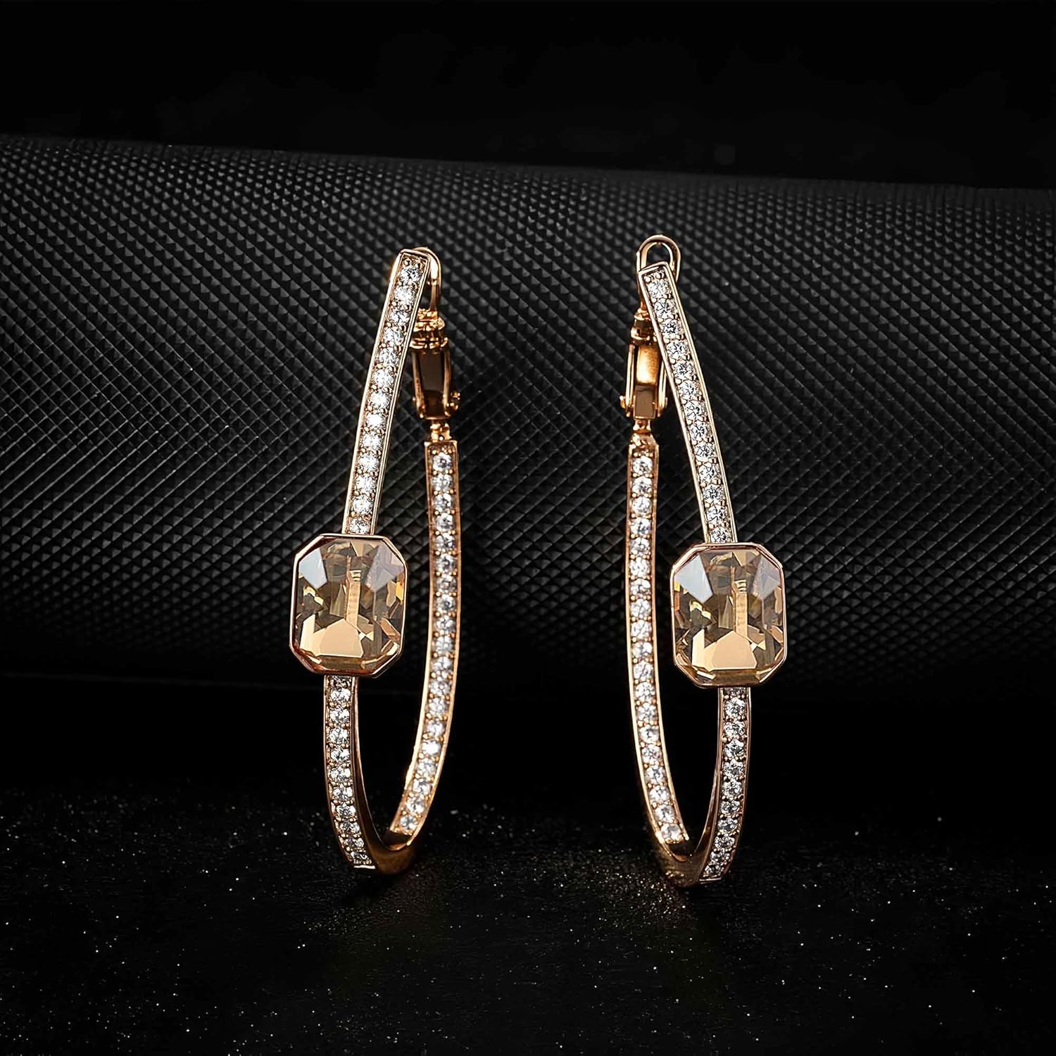EVEVIC Stunning Austrian Crystal Big Oval Hoop Earrings for Women Fashion 14K Gold Plated Hypoallergenic Jewelry Gift - Image 3