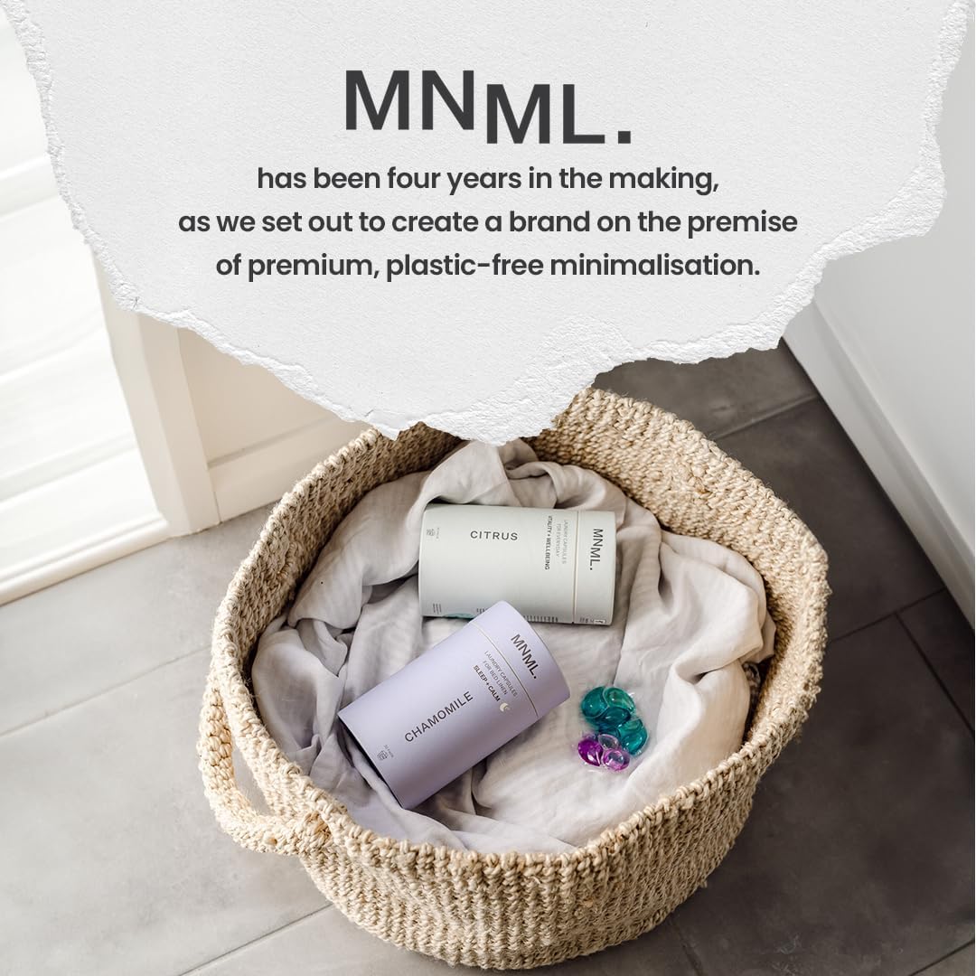 MNML Citrus Laundry Pods designed for Vitality & Wellbeing, Eco-Friendly Natural Laundry Detergent Pods for Sensitive Skin. No Waste, No Plastic, Natural Bio-Enzymes, Luxury Fragrance, 30ct Capsules