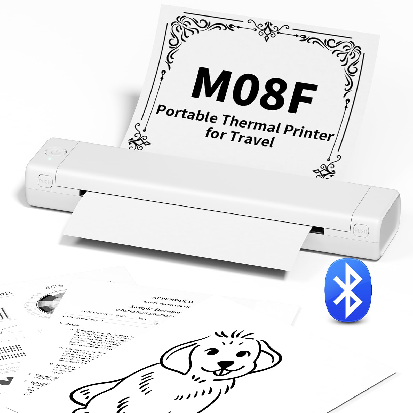 Odaro M08F Portable Bluetooth Thermal Printer, Wireless Inkless Travel Printer for A4/US Letter 8.5"x11" Paper, Compact Mobile Printer for Phone,