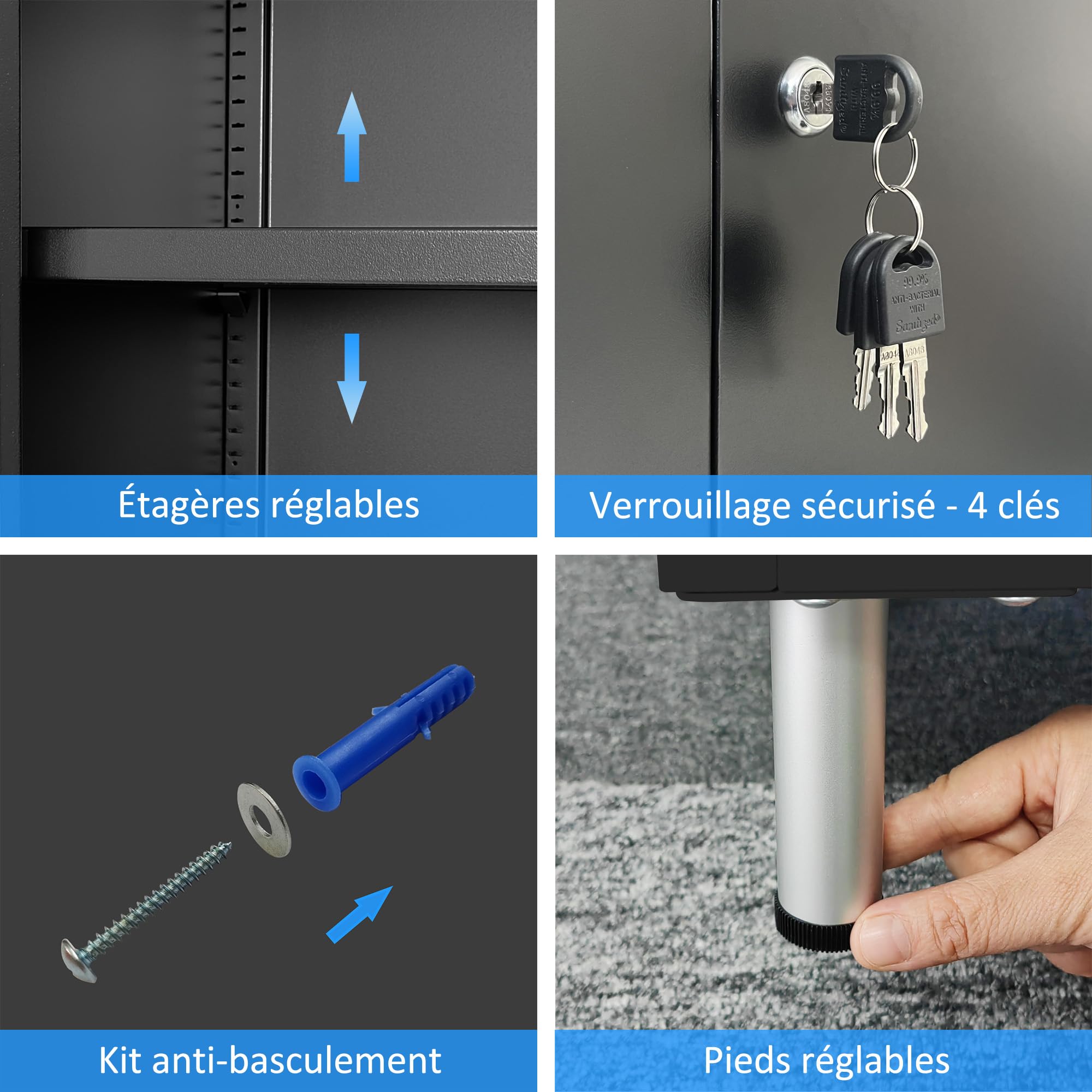 JINGUR Armoire de Rangement en métal avec Portes verrouillables et étagères réglables, Petite Armoire de Rangement verrouillable pour Maison, Bureau, Garage, Garde-Manger, entrée, Salon (Noir)