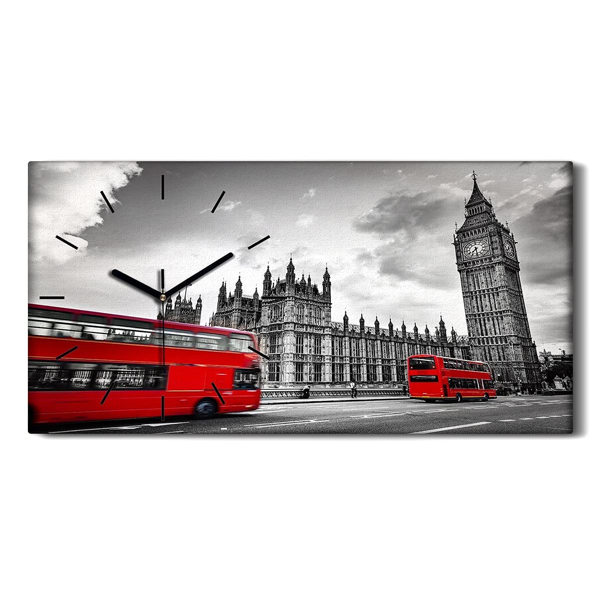Horloge sur Toile Art Mural Moderne Bus Rouge et London Eye