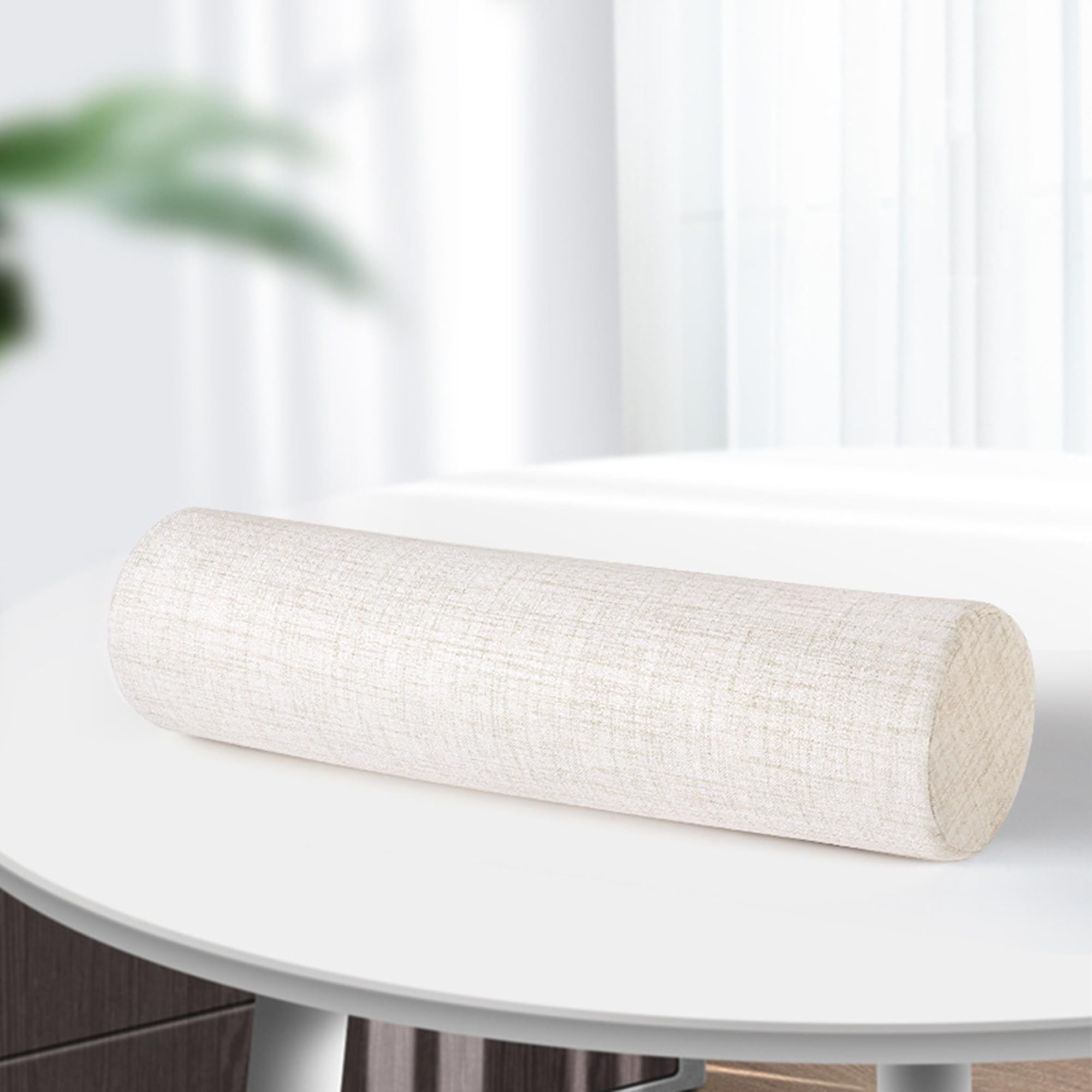 DUOLEH Round Roll Cylinder Pillow Bed Gap Filler Bed Pillow, Removable Lumbar Armrest Support Cushion, Cylinder Sleeping Cushion Bedside Protection Pillow Neck Pillow (50x12cm,Beige)