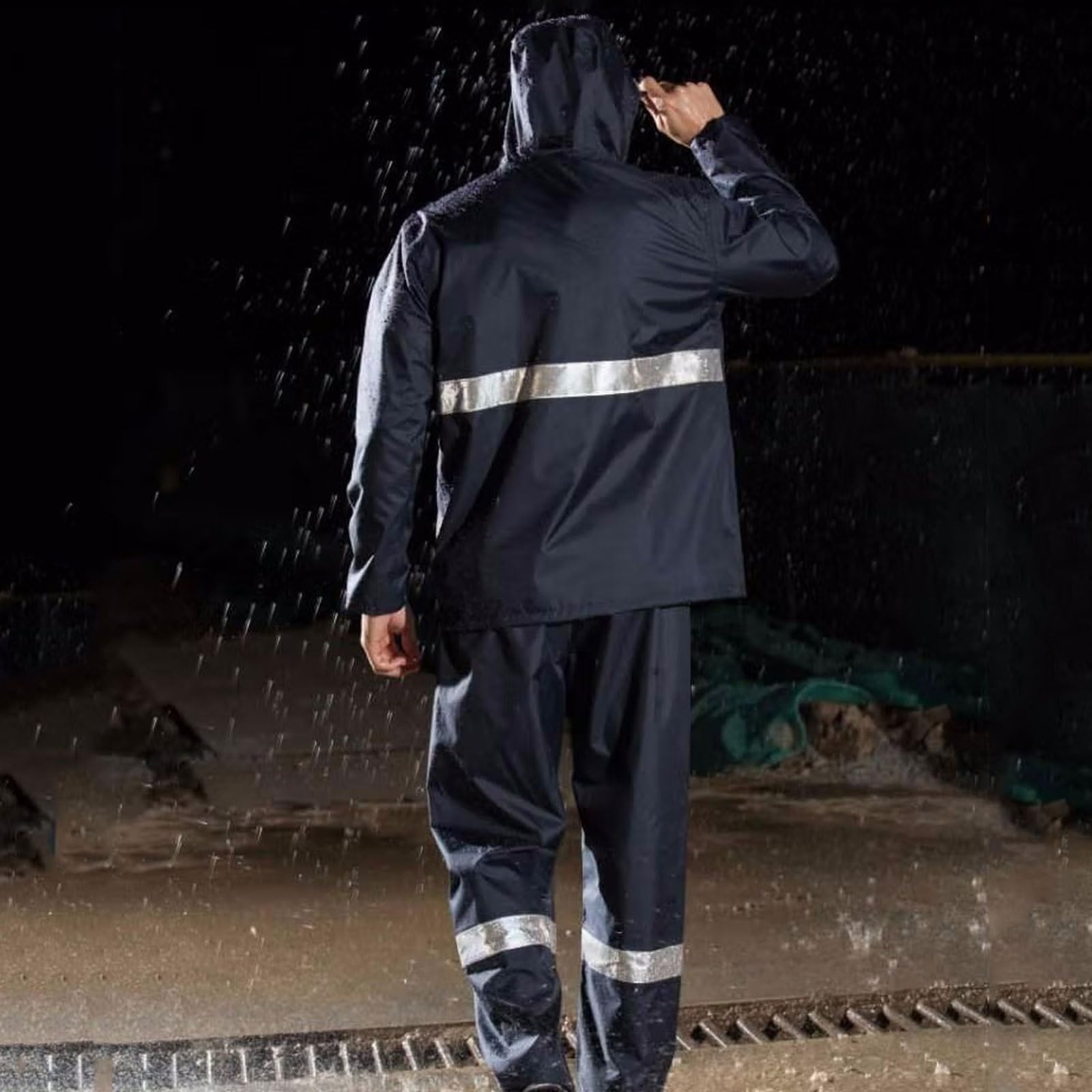Conjunto de impermeable y pantalón reflectante ligero, ropa de seguridad abrigada de invierno for hombres y mujeres, chaqueta impermeable de alta visibilidad. chaleco reflectante