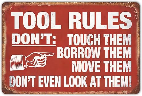 Ylens Garaje Tool Rules Signs Funny Wall Decor Shop Decor For Men My Room, Letreros de Cueva de Hombre Cafetería, Letrero de Metal Vintage de 12 x 8