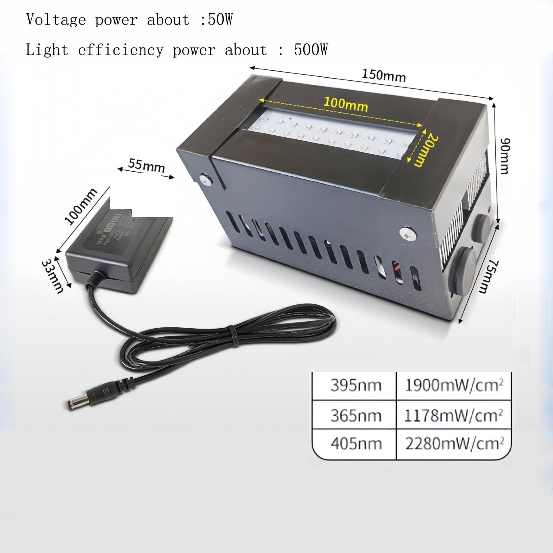 Lampada uv resina, Lampada di polimerizzazione UV LED da 395 nm e 405 nm, colla ultravioletta senza ombre, colla a gocce di cristallo, resina, inchiostro, vernice, serigrafia(500W,405nm)