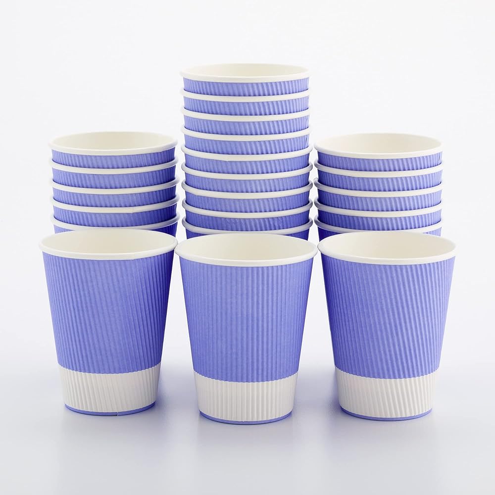 Restaurantware 12 Ounce Paper Cups, Pack of 25 Ripple Wall Disposable CupsLeakproof, Recyclable, Light Purple Insulated Hot Beverage Holders, with Matching Lids Available and Sold Separately