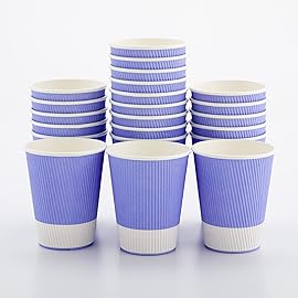 Restaurantware 12 Ounce Paper Cups, Pack of 25 Ripple Wall Disposable CupsLeakproof, Recyclable, Light Purple Insulated Hot Beverage Holders, with Matching Lids Available and Sold Separately