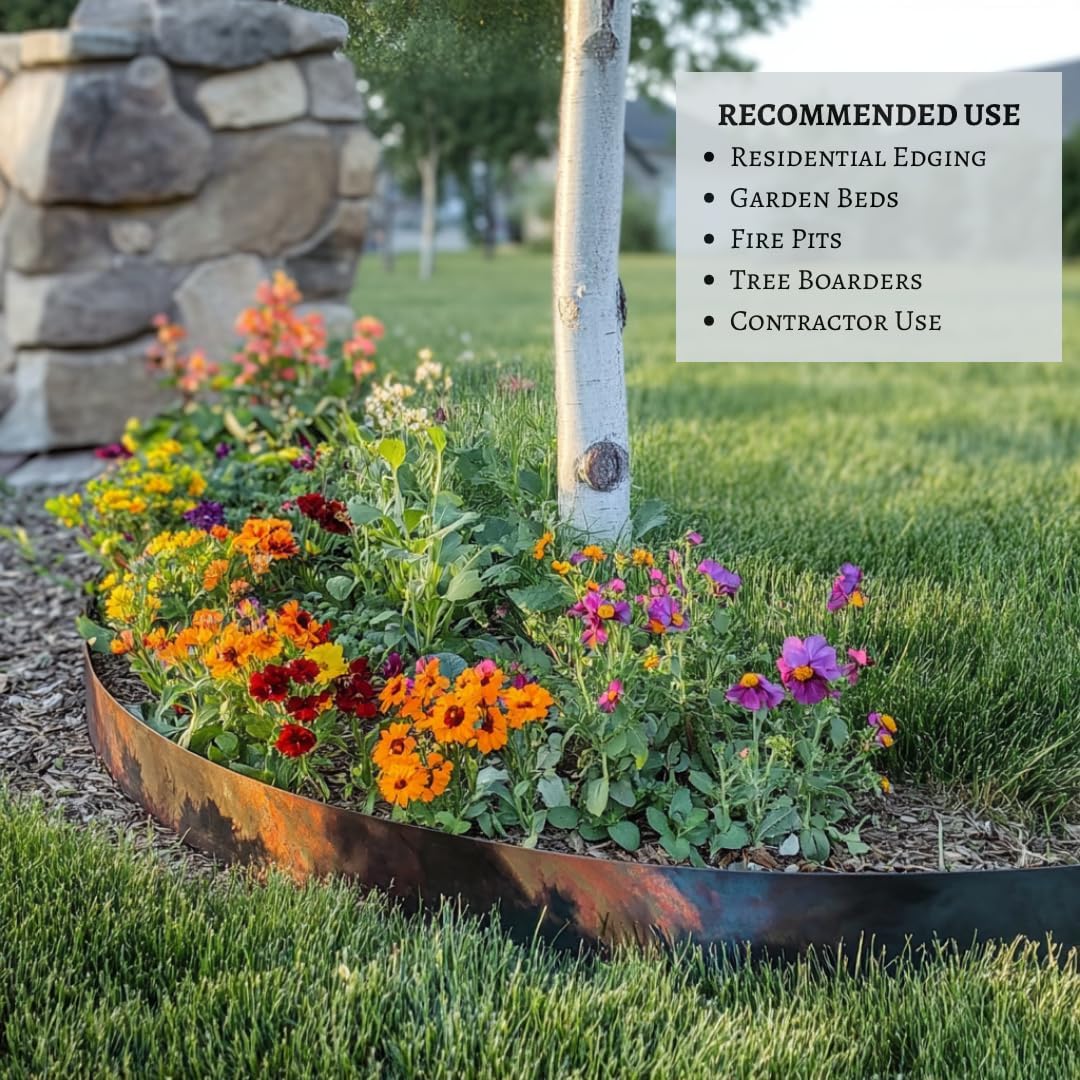 EdgePro Metal Landscape Edging, Corten Steel Edging for Landscaping, Flowerbeds, Gardens, or Fire Pits, Hammer-in Metal Edging (6-Pack with Connectors, 20ft Total)