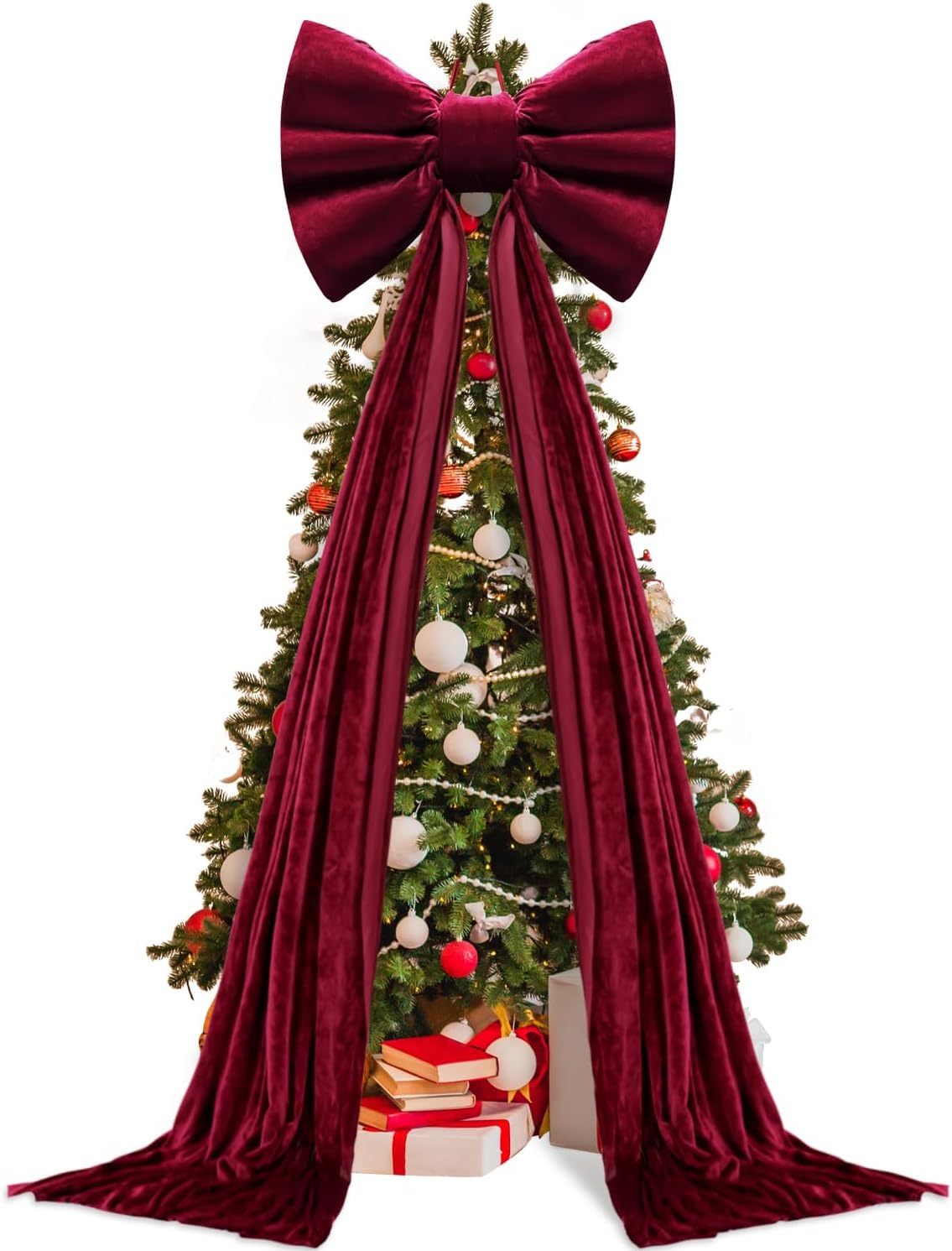 27.5 x 82.7 inch Extra Large Burgundy Velvet Christmas Tree Topper Bows with Long Streamers Big Decorative Bow for Wedding Birthday Party Supplies Holiday Home Decor (Burgundy, 27.5 x 82.7'') Burgundy 27.5 x 82.7''