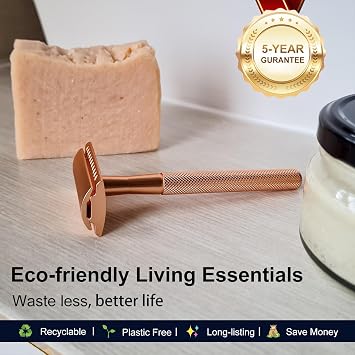 Single Blade Safety Razor for Women, Rose Gold | Reusable Metal Razor, with 10 Double Edge Blades, Smooth Close Gentle Shave, Plastic Free