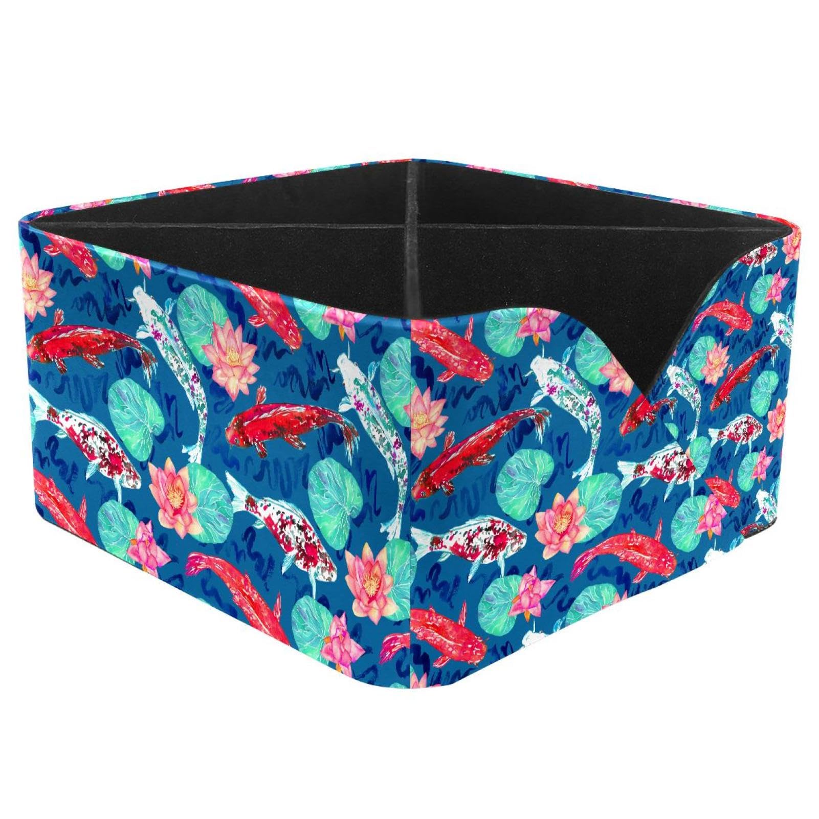 KengjuTesu Koi Carp Swimming in Pond Blue Waves Pink Lotus Pattern Desktop Organizer Pen Holder, Rectangular Pencil Cup for Office, Study and Makeup Stations