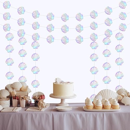 Let's Shellebrate Party Decorations 8Pcs Iridescent Seashell Garland Under The S