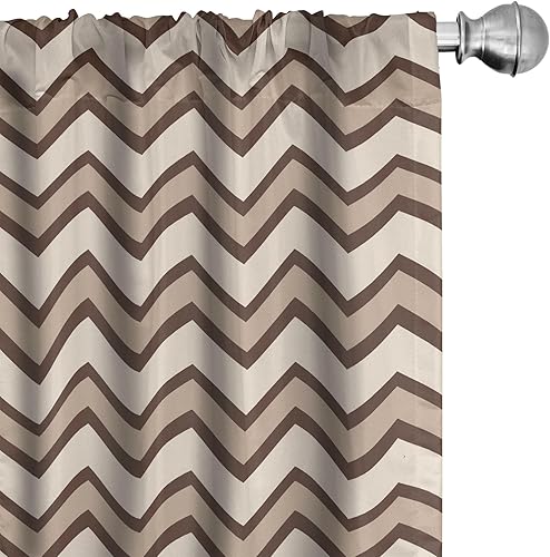 Ambesonne Tan Window Curtains, Classic and Chevron Zigzag Pattern Waves Geometric Retro Style Tiling, Lightweight Decor 2-Panel Set with Rod Pocket,