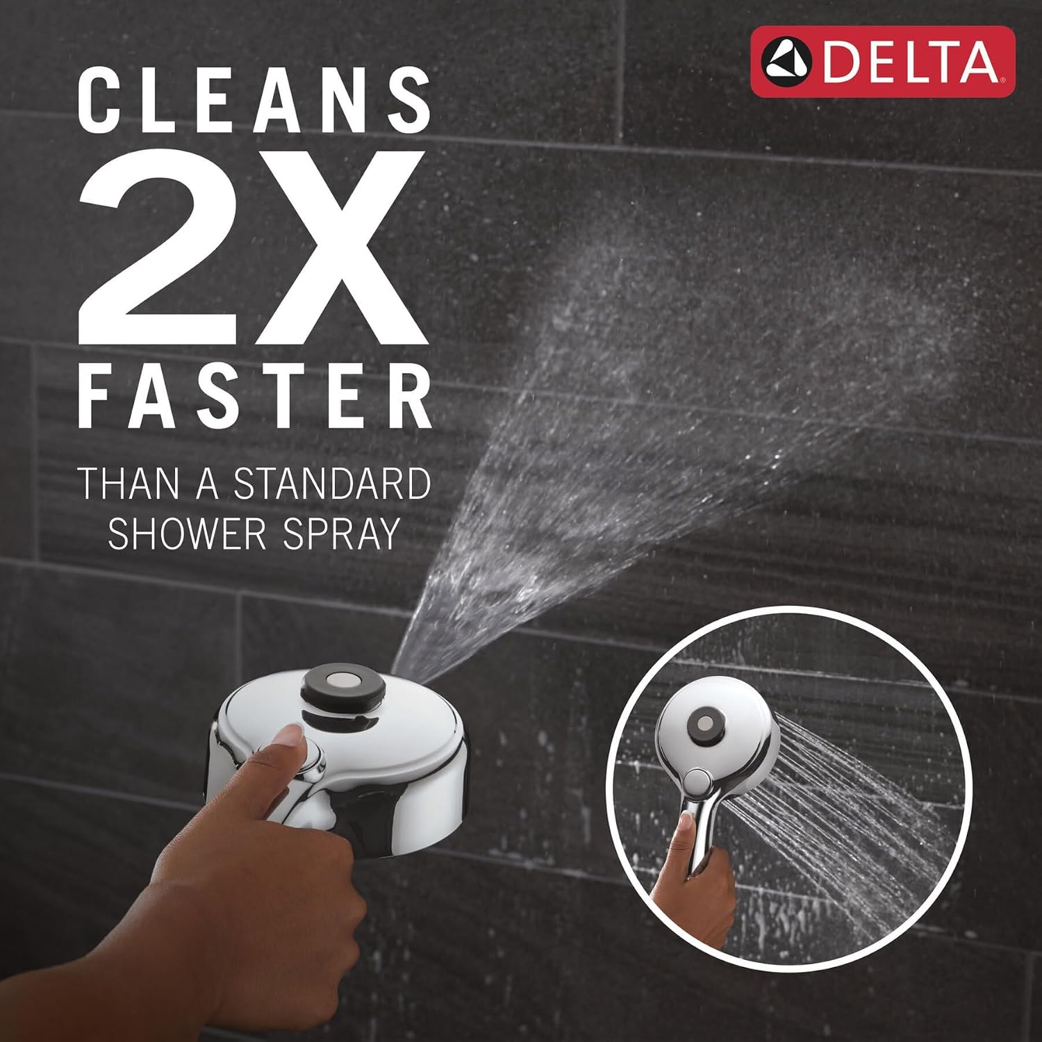 Delta 6-Setting PivotPro 3-in-1 Combination Shower Head with ProClean Spray, Matte Black Round Shower Head Rainfall with Handheld Spray, 1.75 GPM, Matte Black 75649BL image 2