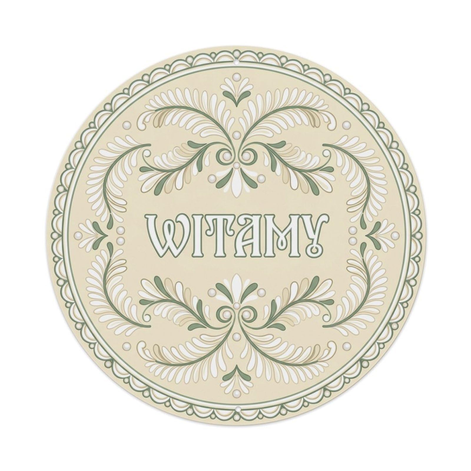 Fyrn Style Metal Tin Sign Vintage Polish Folk Art Witamy Welcome Pearl Fern