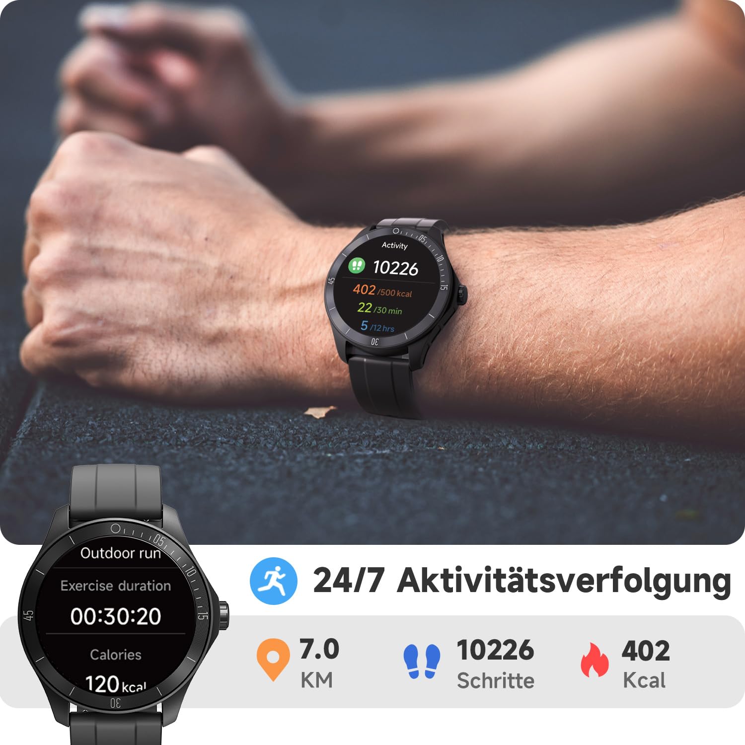 TOOBUR Smartwatch Herren Alexa Eingebaut mit Telefonfunktion, 44mm Fitnessuhr mit Herzfrequenz Schrittzähler Schlafüberwachung Pulsmesser IP68 Wasserdicht, Kompatibel Android & iOS