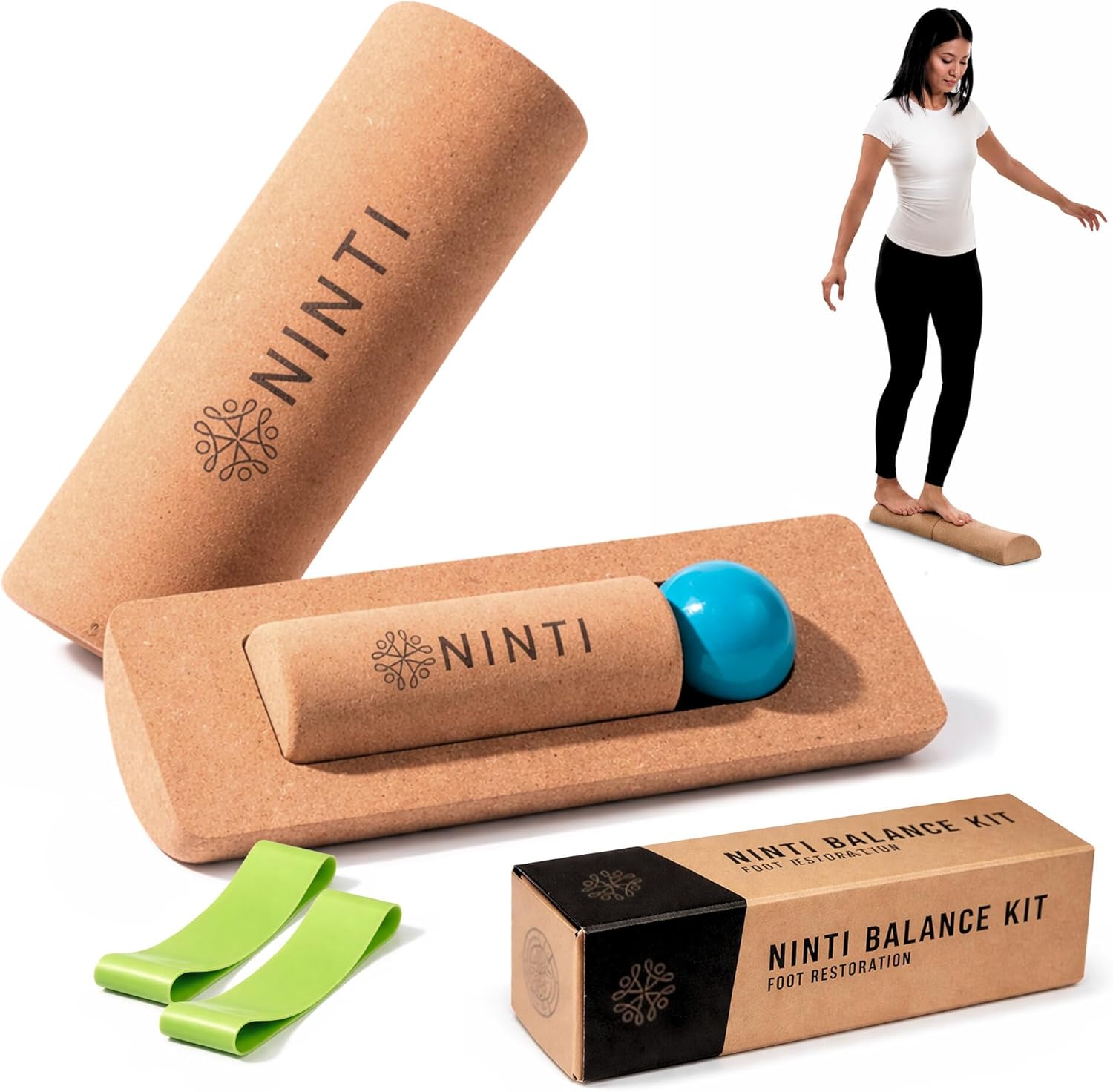 Ninti Balance Board - Premium Cork Balancing Board & Foot Strengthener for Enhanced Foot Function | Unique Design for Balance Stability & Foot Strength | Improve Mobility & Prevent Falls | Balance Trainer | USA Owned