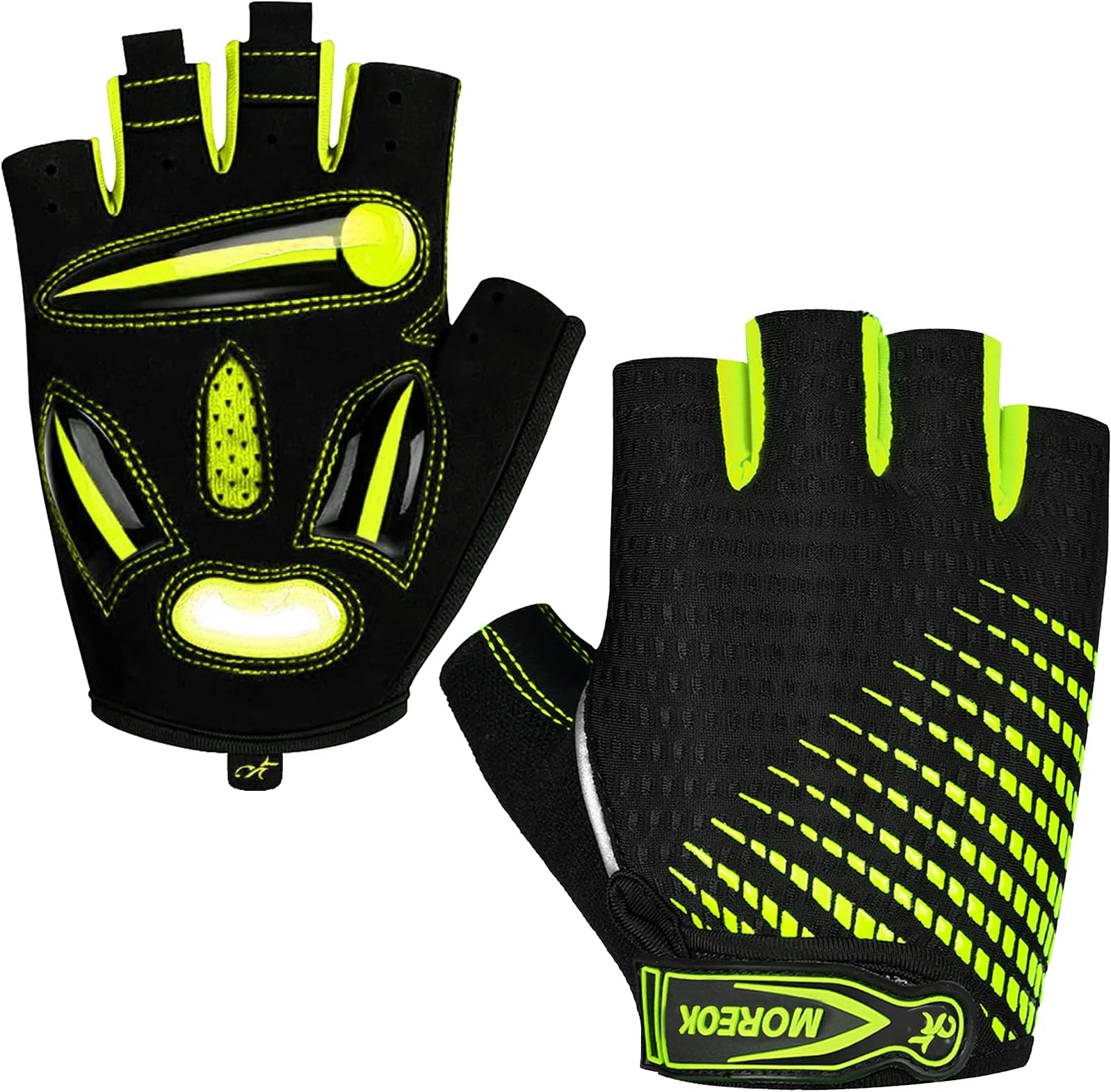MOREOK Cycling Gloves Bike Gloves for Men/Women-[Breathable Anti-Slip 5MM Gel Pad] Biking Gloves Half Finger Road Bike MTB Bicycle Gloves-121-Green-S