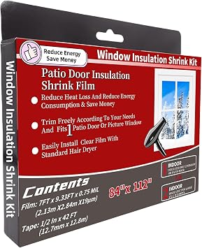 Large Patio Door Shrink Film Window Insulation Kit 84-Inch By 112-Inch,Clear, Keeps Cold Air Out and Warm Air in 1 Pack