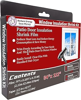 Large Patio Door Shrink Film Window Insulation Kit 84-Inch by 112-Inch，Clear, Keeps Cold Air Out and Warm Air in (1 Pack)