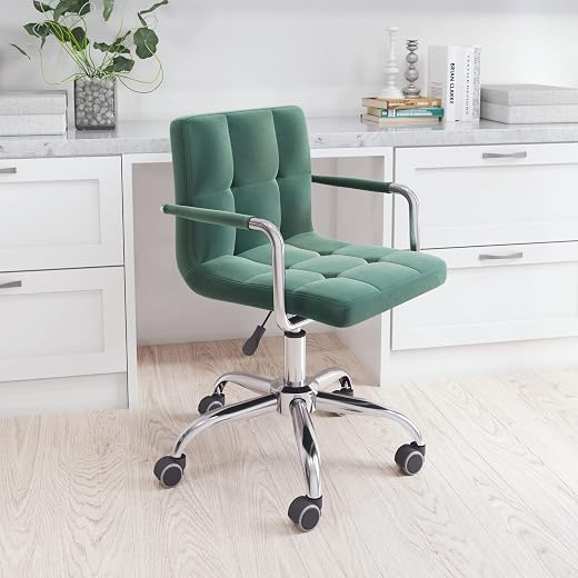 Bhumika Overseas Velvet Height Adjustable Swivel Office Computer Armrest Desk Office Chair 360 Degree Rotate with Chrome C...