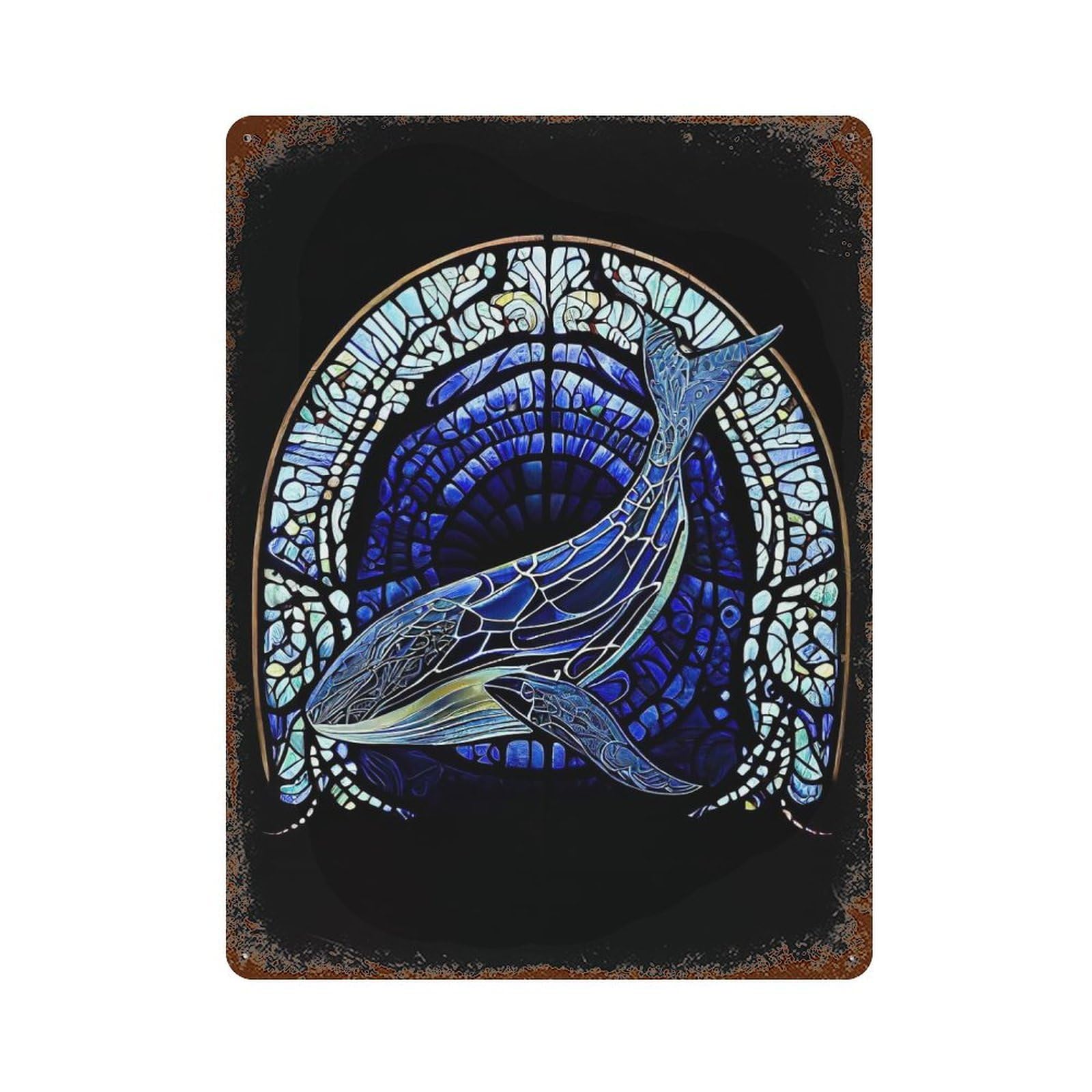 Stained Glass Whale Vintage Metal Tin Sign 15.7"x11.8", for Garage, Bar And Workshop Decor, Novelty Wall Decor