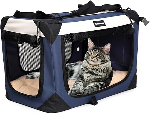 Miniatura 7 de Transportador grande para gatos, plegable, portátil, de lados suaves, con almohada de felpa súper suave y cálida para interiores y exteriores, 24 x