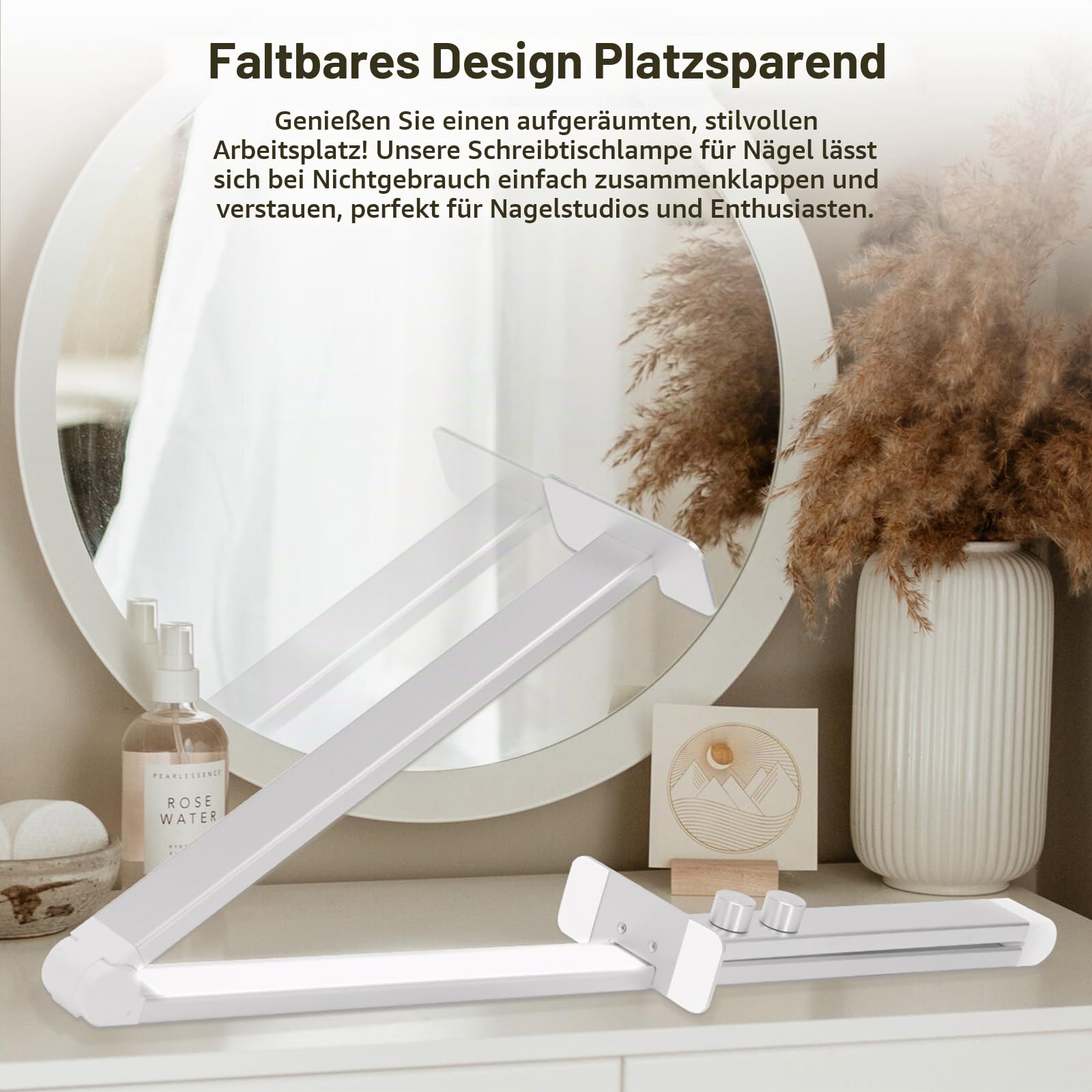 Halbmond-Lampe 80cm Nail Desk Lampe 3 Modi 3000K-6000K Dimmbare LED Maniküre Licht, Nageltisch Lampe, Schreibtischlampe für Nail Tech, Wimpernverlängerung, Tattoo, Augenbrauen